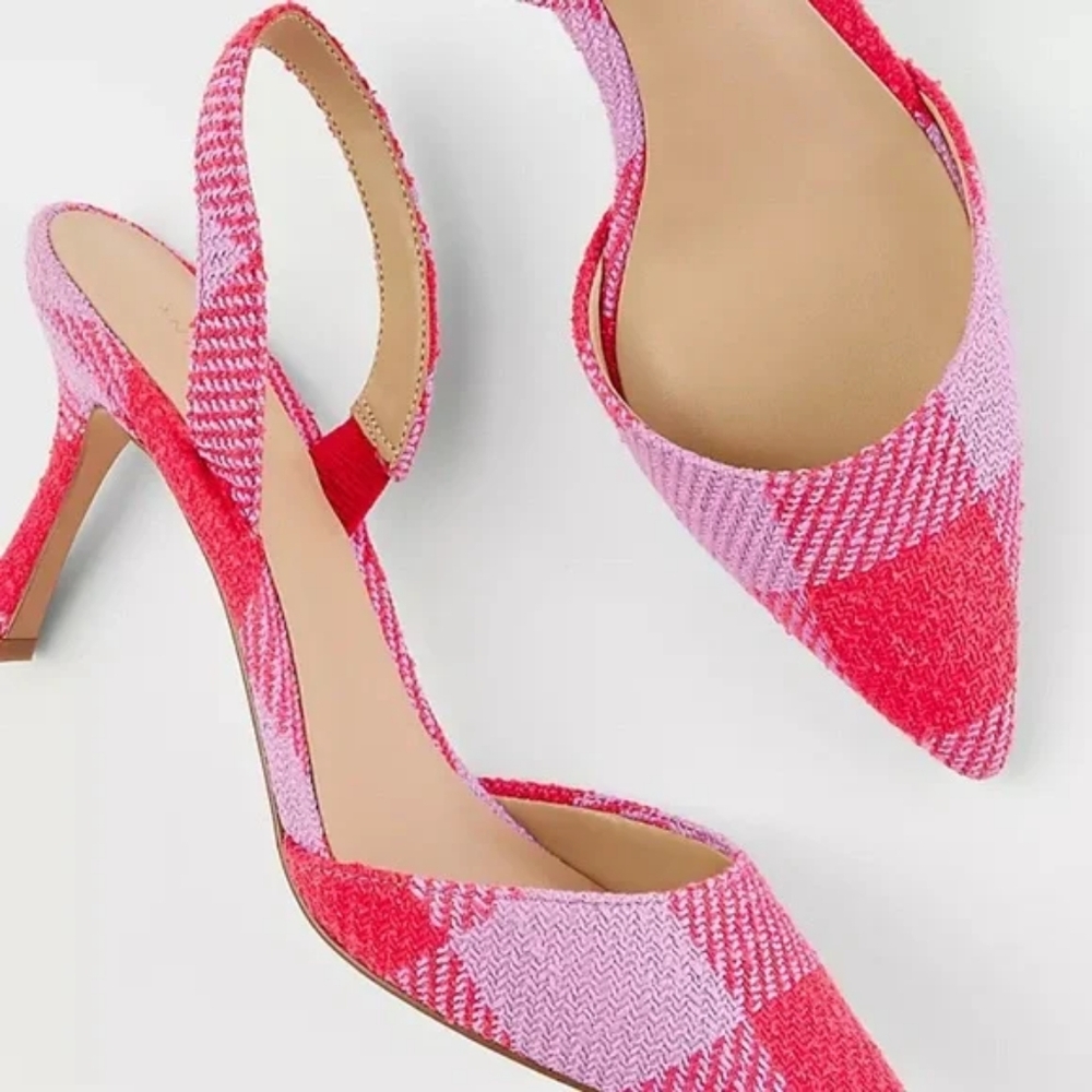 Ann Taylor - Kerry Pink Plaid Slingback Heels